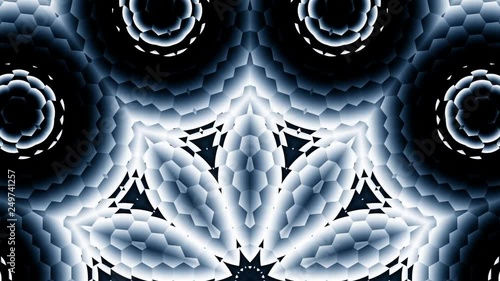 Hexagonal Black White Gray Bottom Kaleidoscope Motion Background Loop 2