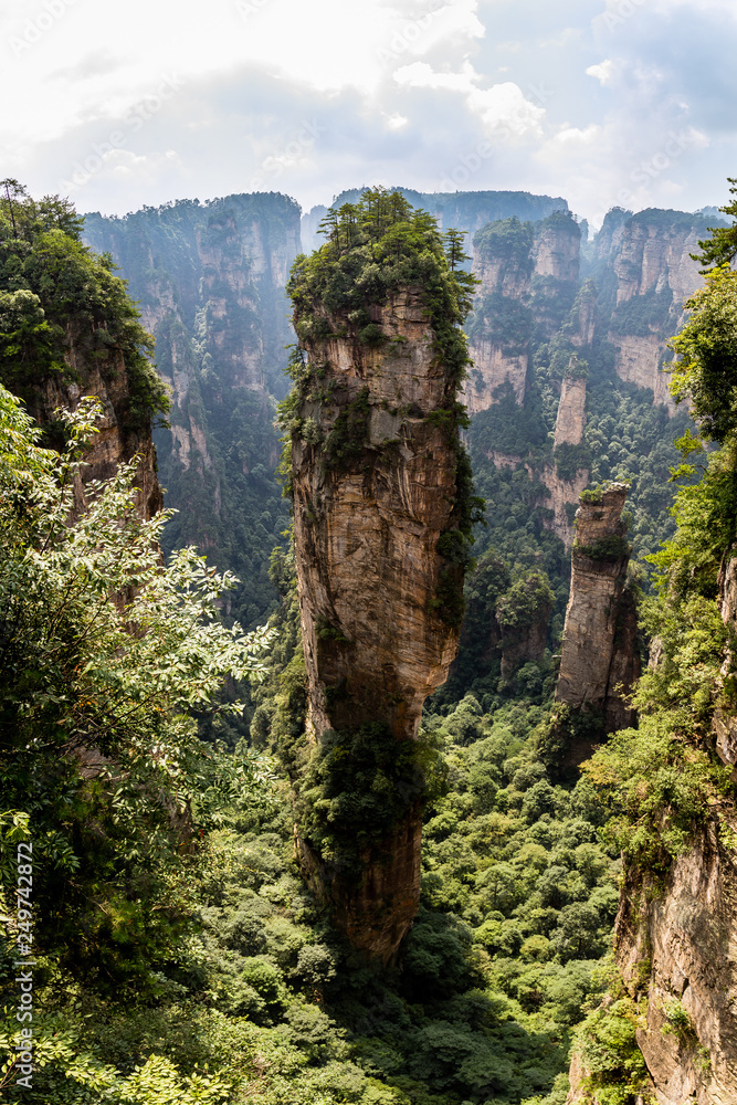 Natural quartz sandstone pillar Hallelujah Mountain, 1,080 m is located in the Zhangjiajie Wulingyuan  National Park, Yuanjiajie Area, Hunan, China. It was the inspiration for Avatar movie