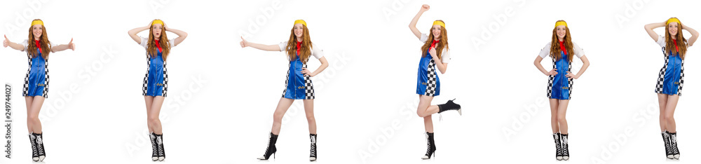 Beautiful woman in checkered dress Beautiful woman in checkered dress