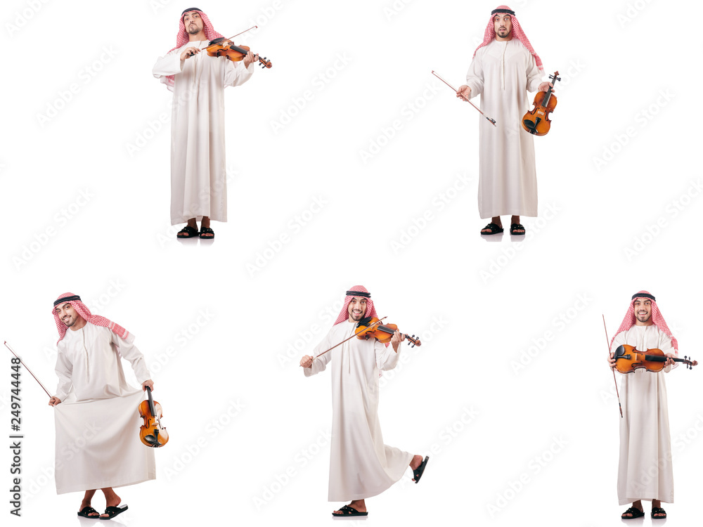 Arab man playing violin isolated on white Arab man playing violin isolated on white