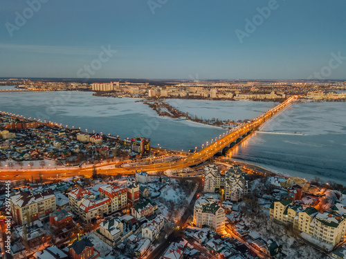 Evening winter Voronezh, Chernavsky bridge, aerial view