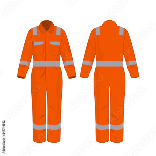 Orange work overalls with safety band isolated vector on the white background