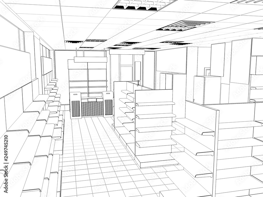 shop, store, contour visualization, 3D illustration, sketch, outline shop, store, contour visualization, 3D illustration, sketch, outline