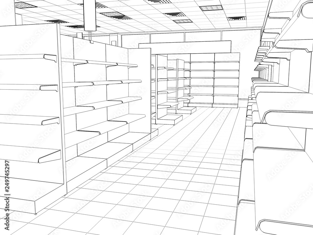 shop, store, contour visualization, 3D illustration, sketch, outline shop, store, contour visualization, 3D illustration, sketch, outline