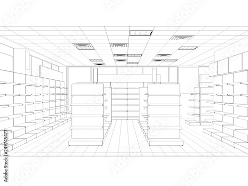 shop  store  contour visualization  3D illustration  sketch  outline