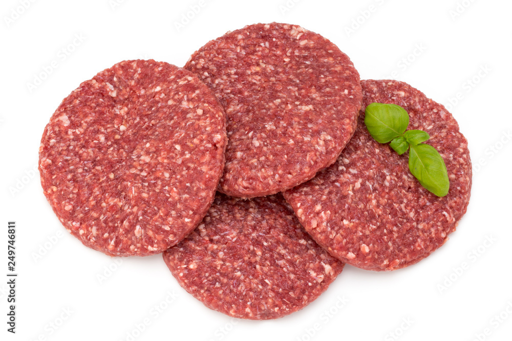 Raw fresh hamburger meat isolated on white.