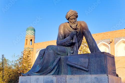 Uzbekistan. Khiva. Statue of Muhammad ibn Musa al-Khwarizmi - famous scientist born in Khiva in 783. The term 'algorithm' still reminds us of him because his name was rendered as Algoritmi in Latin.