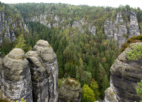 Bastei rock formation in Saxon Switzerland National Park, Germany