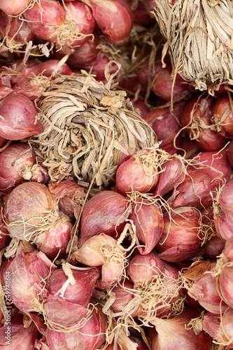 Onions and shallots for cooking at market