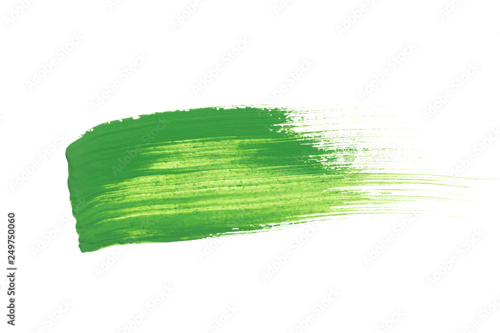 Green brush stroke isolated on white background. Green abstract stroke. Colorful green acrylic watercolor brush stroke.