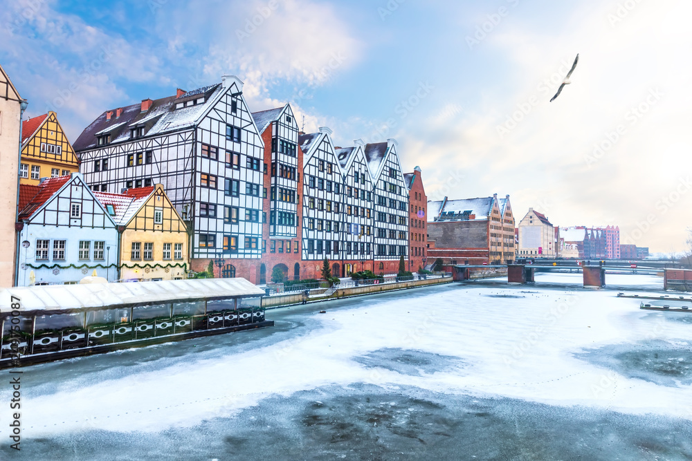 Granery Island in Gdansk, winter view from the Motlawa river, Poland