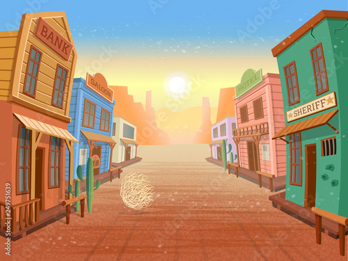  Western town.Vector illustration in cartoon style 