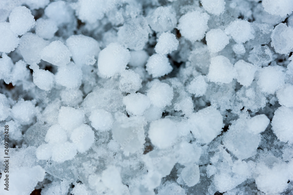 Fototapeta premium Close up of hail stones on the ground