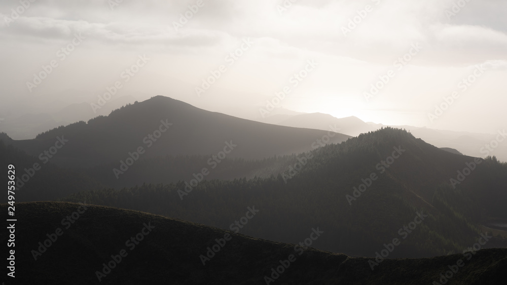 Misty morning panorama of São Miguel island