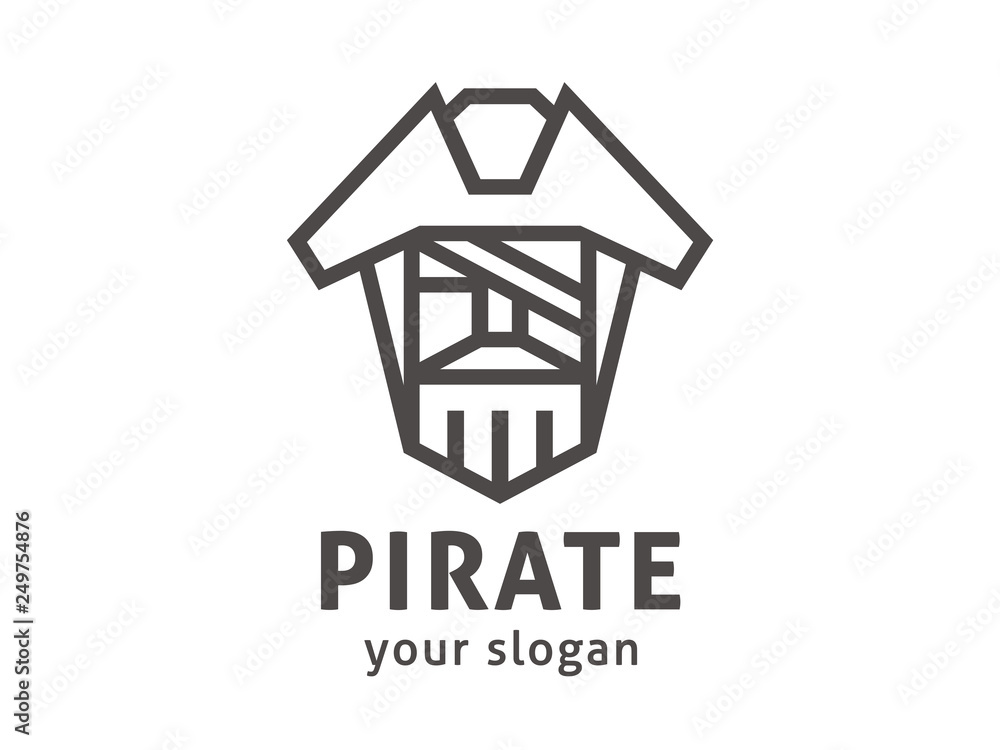 Abstract pirate logo template. Vector format, available for editing. Black-and-white version on a light background.