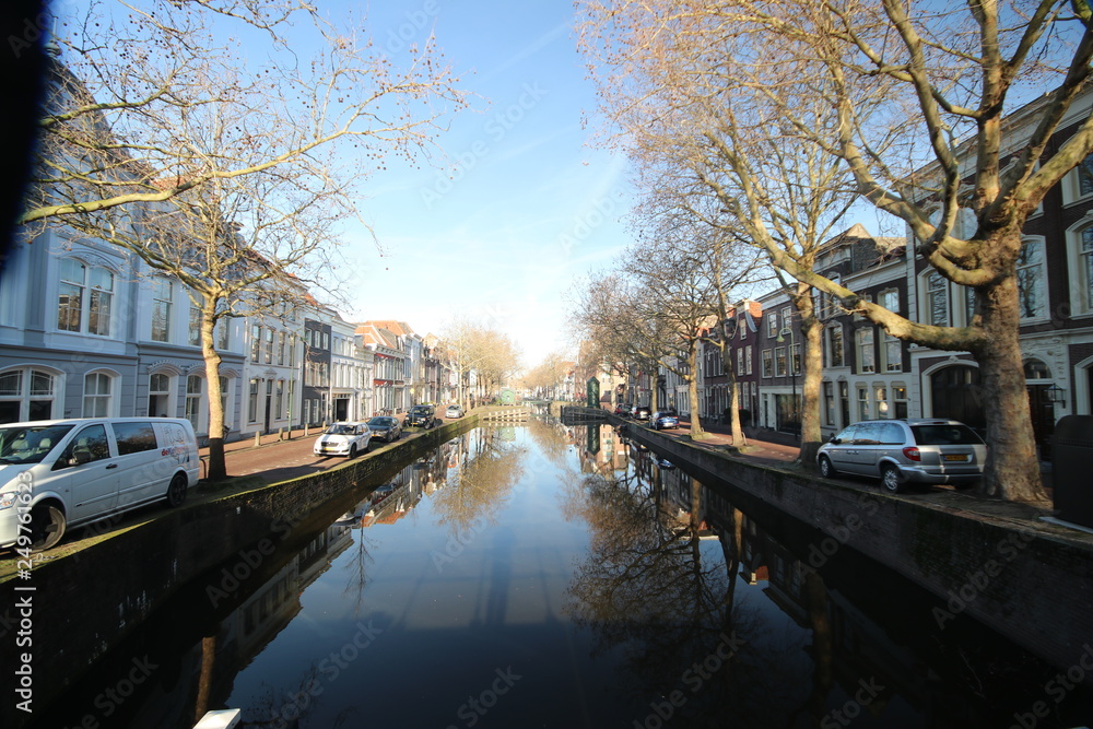 Inner city canal at the hoge and lage Gouwe in Gouda in the Netherlands