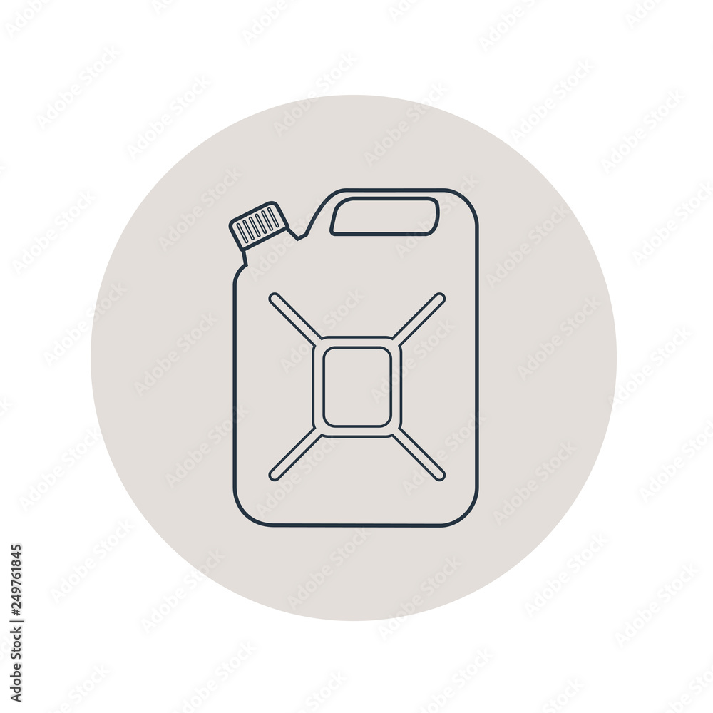 Icono plano lineal bidón de aceite en círculo color gris Icono plano lineal bidón de aceite en círculo color gris