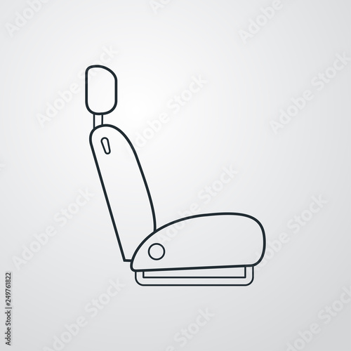Icono plano lineal asiento de coche en fondo gris