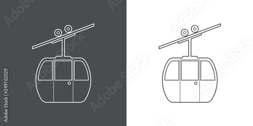 Icono plano lineal teleférico en gris y blanco
