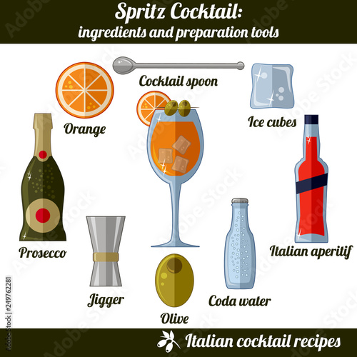 Spritz cocktail. Infographic set of isolated elements on white background