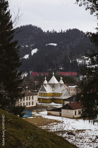 Winter travel landscape in the mountains