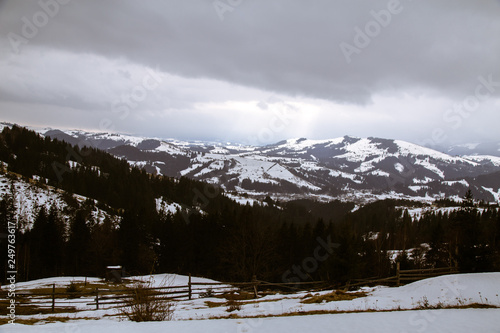 Winter travel landscape in the mountains
