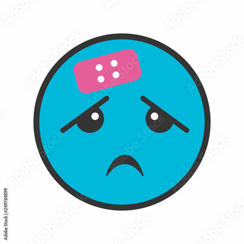 Sad ill blue smileyface with plaster