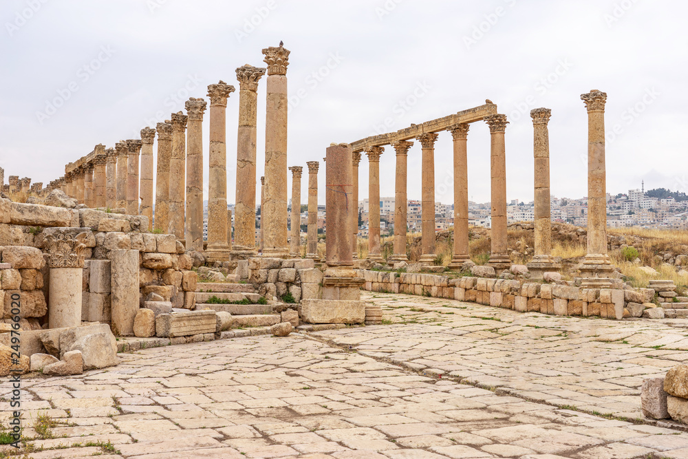 Cardo Maximus, main colonnaded street of the Roman city of Jerash, Jordan Cardo Maximus, main colonnaded street of the Roman city of Jerash, Jordan