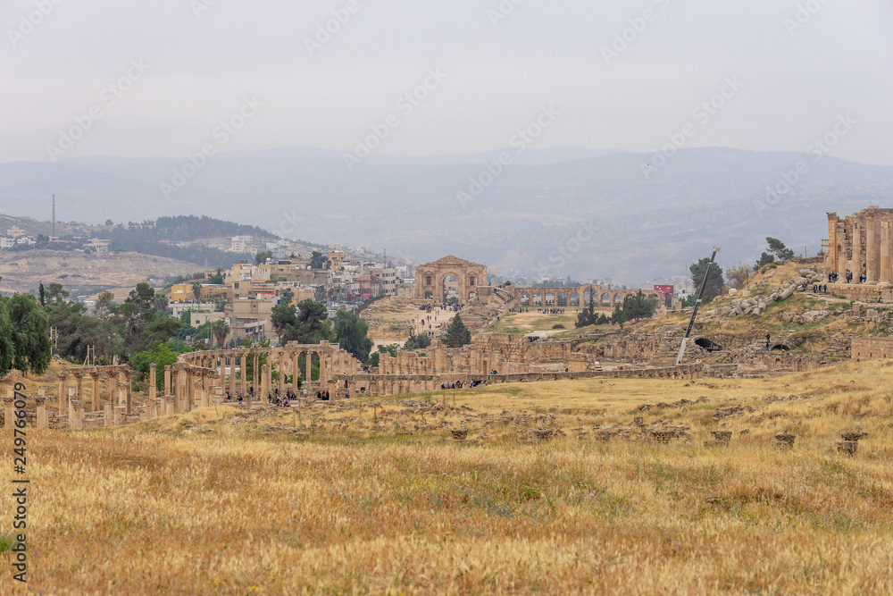 View of Hadrian's Arch and Hyppodrome in the Roman city of Jerash, Jordan