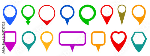 Set pin map marker pointer icon, GPS location flat symbol – for stock