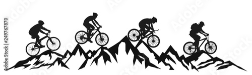 Group cyclist in the mountains – vector