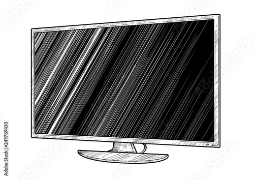 Wide television illustration, drawing, engraving, ink, line art, vector