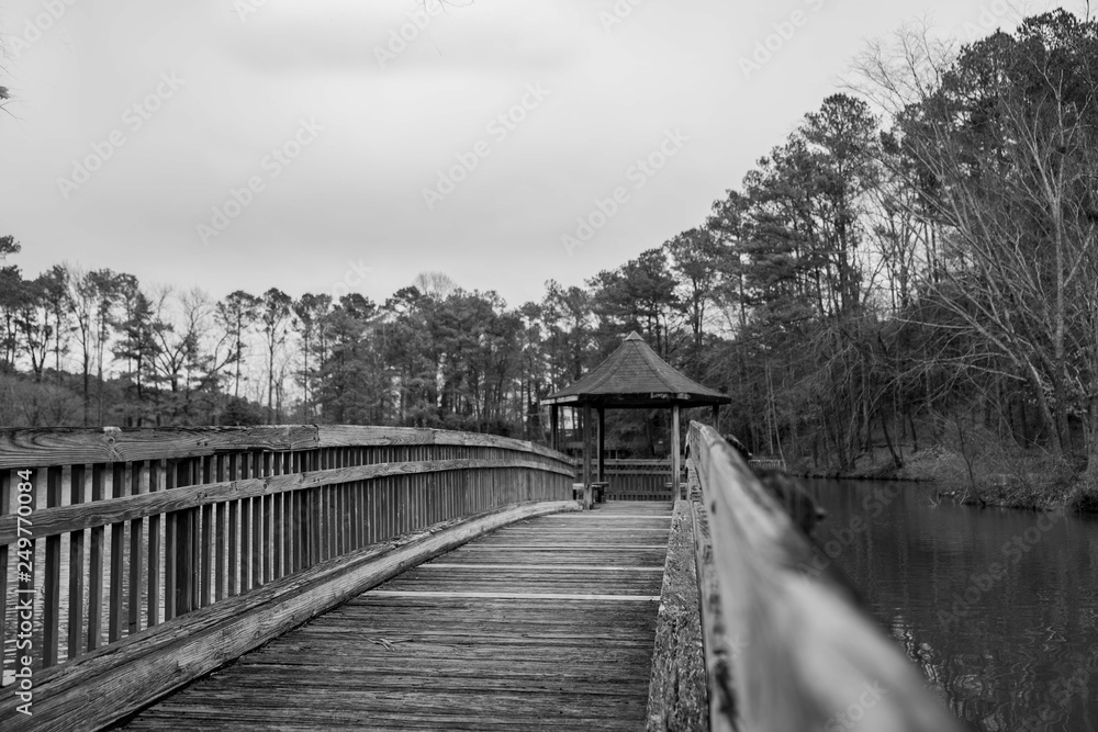 Gazebo bridge over winter lake Gazebo bridge over winter lake