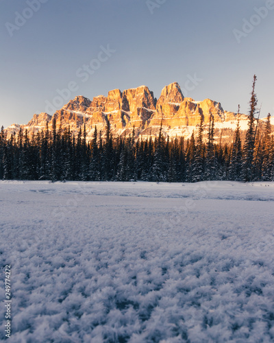 Winter sunset at Castle Mountain, Banff National Park, Travel Alberta, Radium Hot Springs, Canada,Canadian Rockies,Rocky Mountains