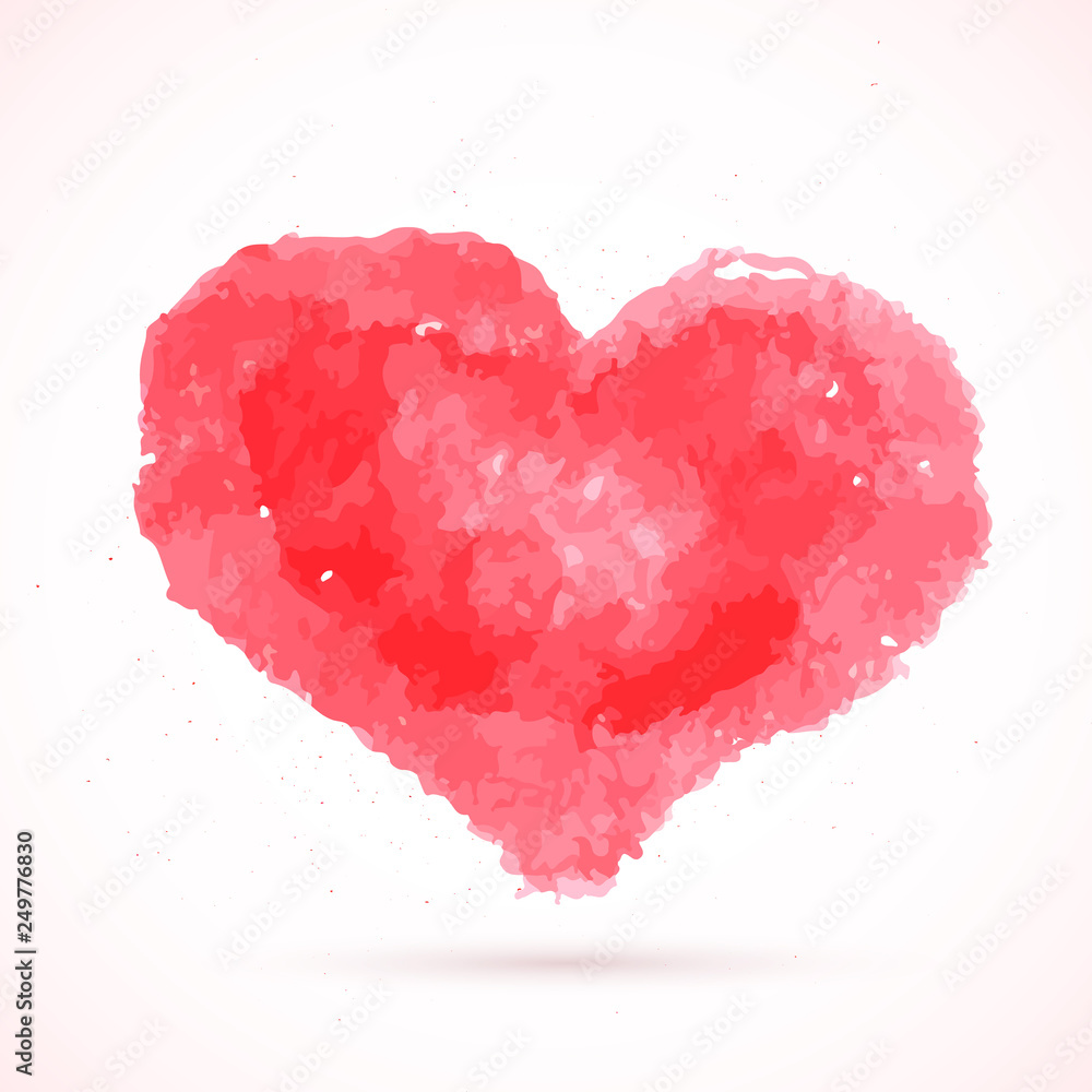Red heart hand painted with brush. Watercolor painting effect. Grunge heart vector illustration. Valentine’s day theme vector illustration. Easy to edit element of design for your artworks.