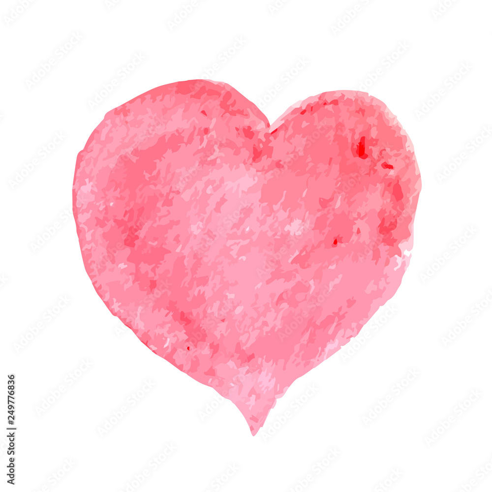 Red heart with shadow hand painted with brush. Grunge textured shape of heart. Watercolor or acrylic painting effect. Valentine’s day postcard. Easy to edit vector element of design for your artworks.