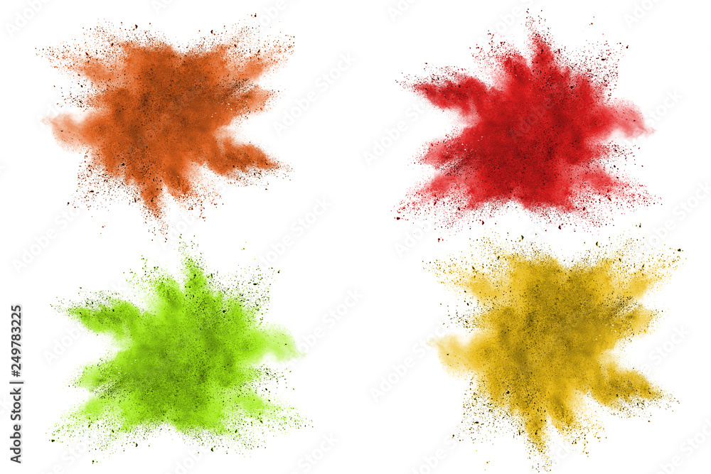 Abstract powder splatted background. Colorful powder explosion on white background. Colored cloud. Colorful dust explode. Paint Holi. Abstract powder splatted background. Colorful powder explosion on white background. Colored cloud. Colorful dust explode. Paint Holi.