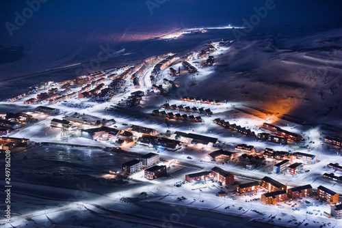 norway landscape ice nature of the city view of Spitsbergen Longyearbyen  Plateau Mountain Svalbard   arctic ocean winter  polar night view from above