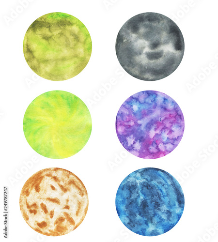 A set of texture round shape macro watercolor bright texture