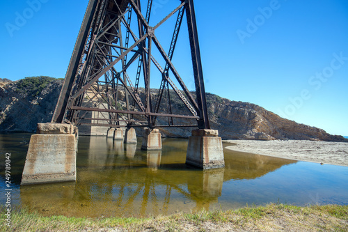 Railroad track bridge at Gaviota Beach on the central coast of California United States photo