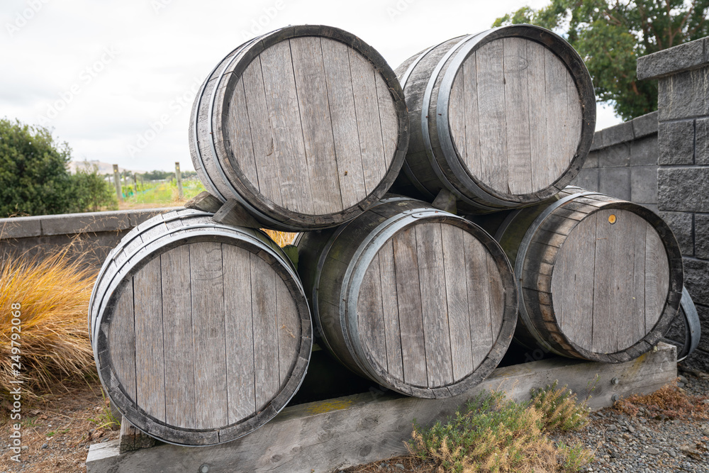 Wooden Wine barrels stacked on top of each other