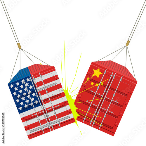 American and chinese containers crashing. Vector illustration design