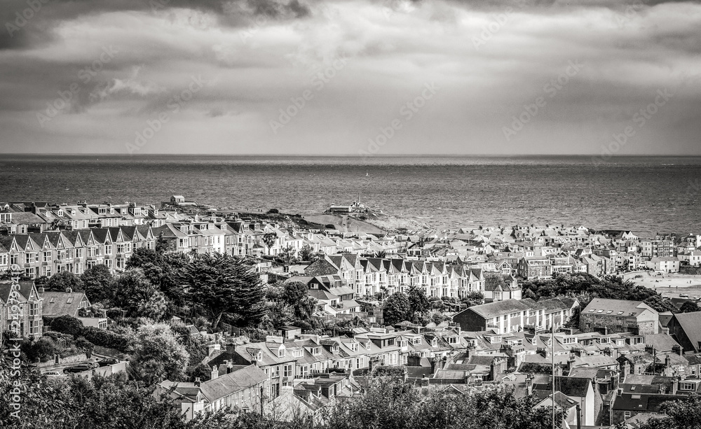 Aerial view over St Ives - a beautiful and famous town in Cornwall Aerial view over St Ives - a beautiful and famous town in Cornwall