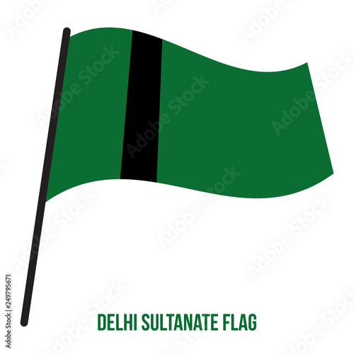 Delhi Sultanate (1235-1554) Flag Waving Vector Illustration on White Background. A Dark Green Flag With A Black Strip Left of Center.