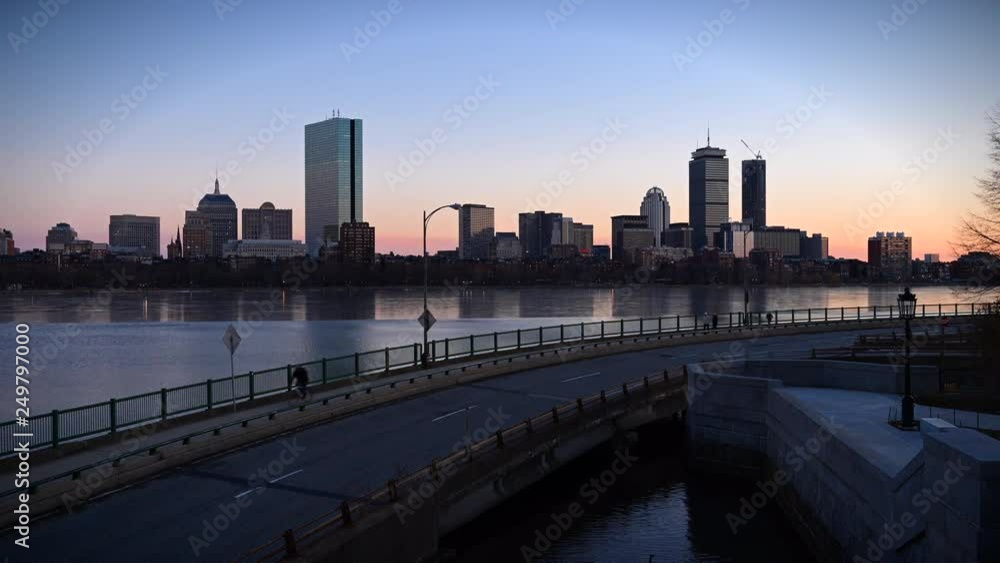 Time lapse of the Boston skyline during sunset overlooking the Charles River Time lapse of the Boston skyline during sunset overlooking the Charles River