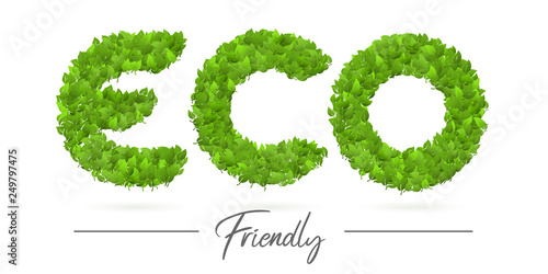 Eco friendly text label of leaf font texture