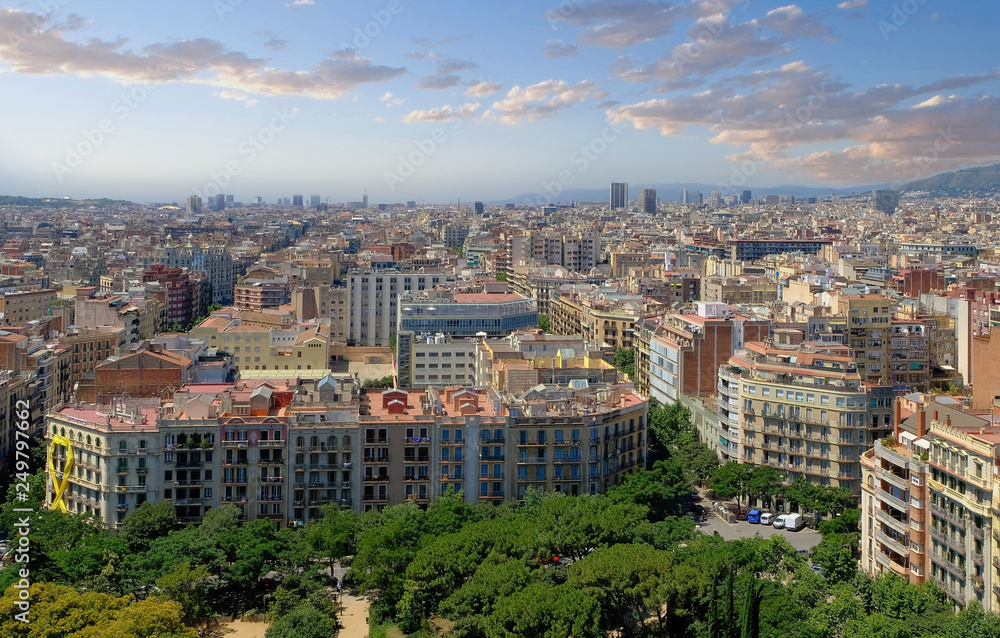 Panorama view of barcelona city in sunny summer day. Spain