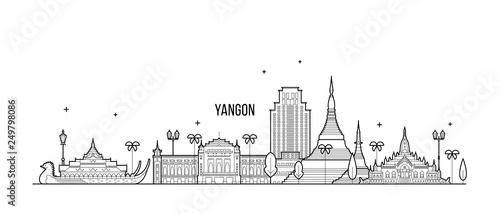 Yangon Rangoon skyline Myanmar city vector linear photo