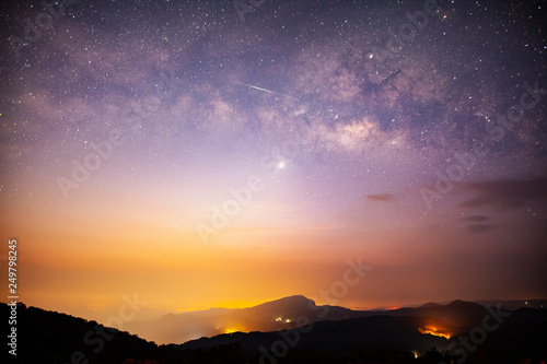 The Milky Way Star beautiful sky on Doi Inthanon mountain, Chiang Mai, Thailand.