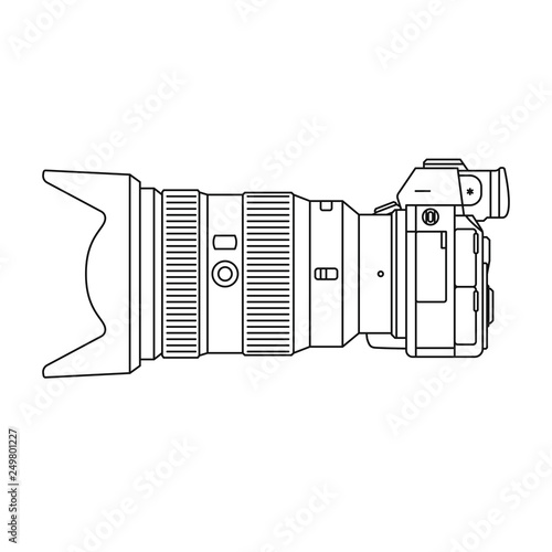 Mirrorless camera with lens vector illustration
